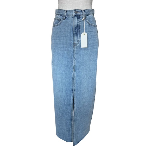 Thrill Ride Stylish Light Blue Denim Maxi Skirt with Center Front Slit - Picture 4 of 13